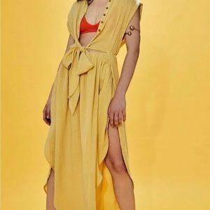 Free People NWT Endless Summer On My Way Gauze Tie Front Midi Dress Sz L